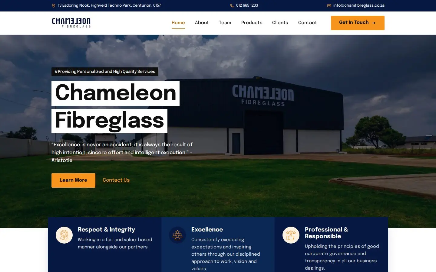 Chameleon Fibreglass website homepage shown on a laptop and smartphone