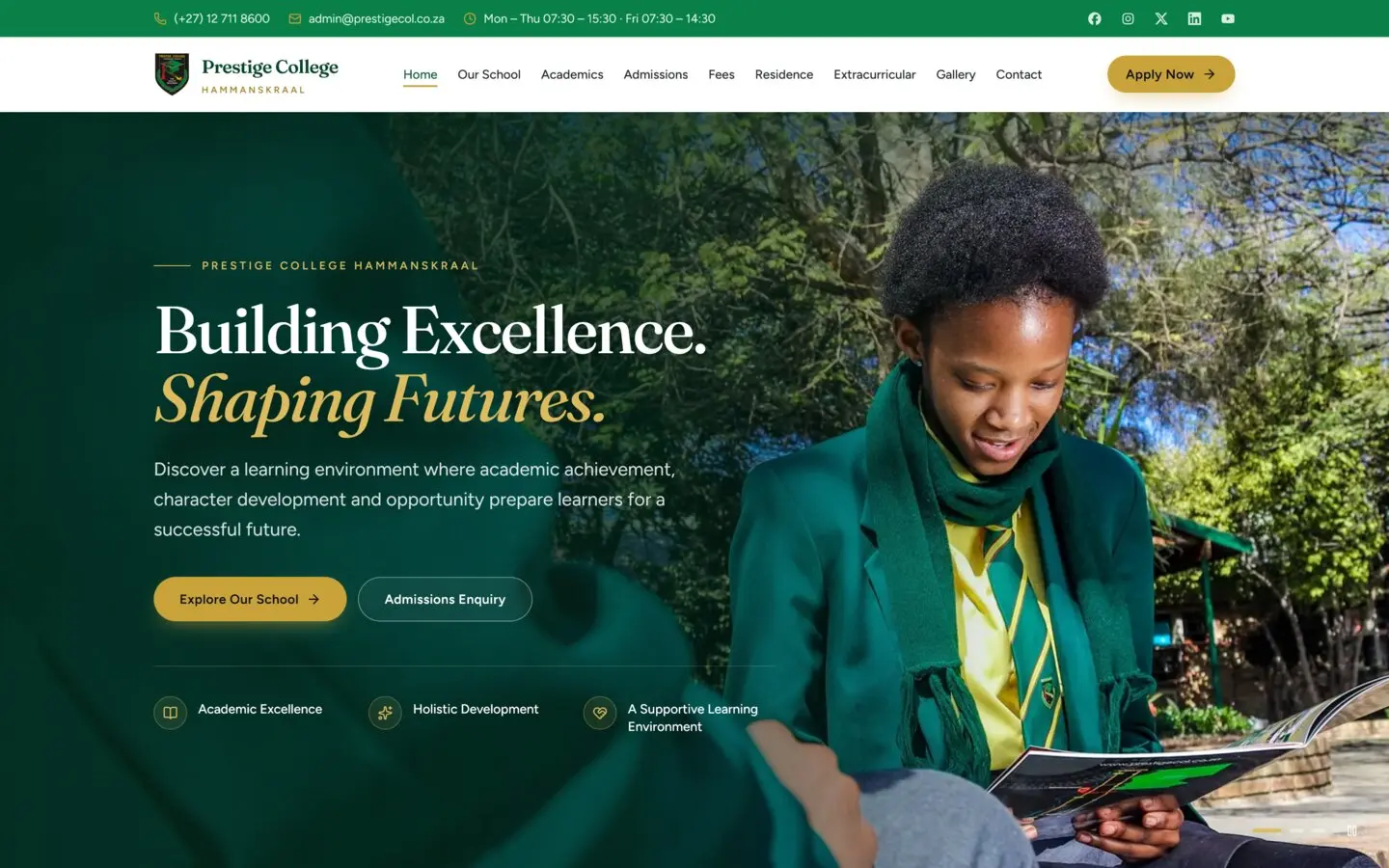 Prestige College website homepage shown on a laptop and smartphone